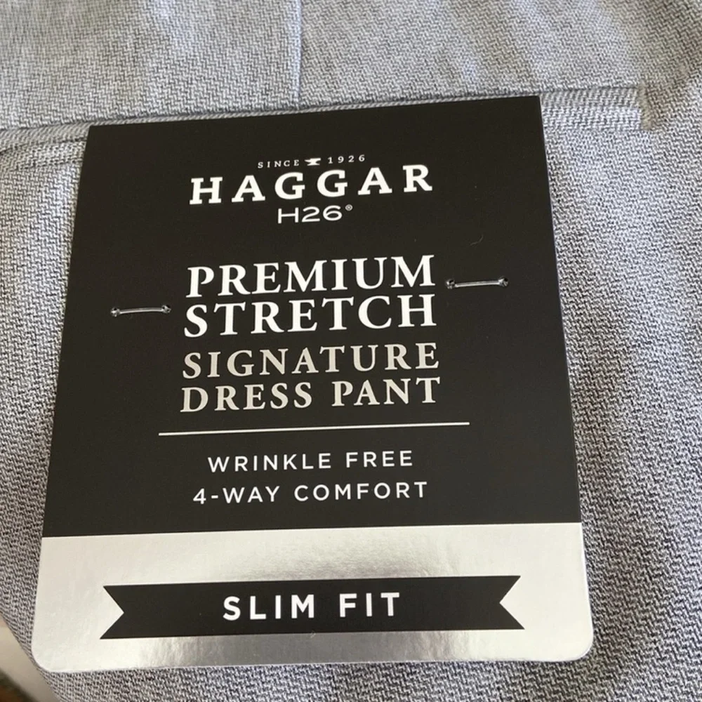 33.Haggar H26 Men's Premium Stretch Signature Slim Dress Pants - Light Gray
